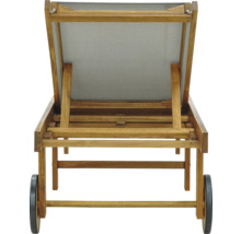 Sonnenliege GARDEN PLACE Linda 195 x 63 x 40 cm natur aus robustem Akazienholz, Rückenlehne verstellbar, Klappfunktion für platzsparende Lagerung, mit Rollen, inkl. ausziehbarer Beistelltisch