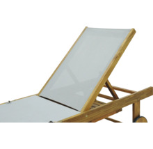 Sonnenliege GARDEN PLACE Linda 195 x 63 x 40 cm natur aus robustem Akazienholz, Rückenlehne verstellbar, Klappfunktion für platzsparende Lagerung, mit Rollen, inkl. ausziehbarer Beistelltisch