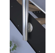 Pertura Wangentreppe Libra Eiche ohne Setzstufen Pulverbeschichtet Seitenwange Schwarz gerade 87 cm 10 Stufen / 11 Steigungen Stabgeländer