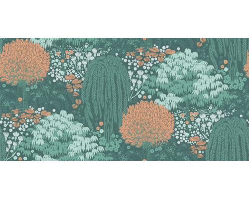 Tapete mit Gartenmotiv und verschiedenen Pflanzenarten