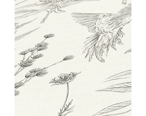 Tapete mit Blumen und Vogelmotiven