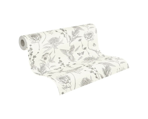 Tapetenrolle mit Vogel- und Blumenmuster