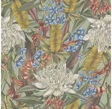 Tapete mit floralem Muster aus verschiedenen Blumen und Blättern