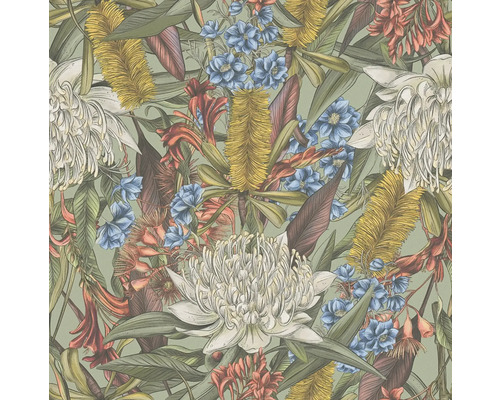 Tapete mit floralem Muster aus verschiedenen Blumen und Blättern