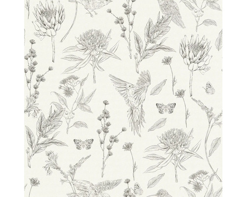 Tapete mit Vogel-, Schmetterlings- und Blumenmuster