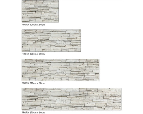 Verschiedene Größen von Profix Wandverkleidung mit Steinoptik