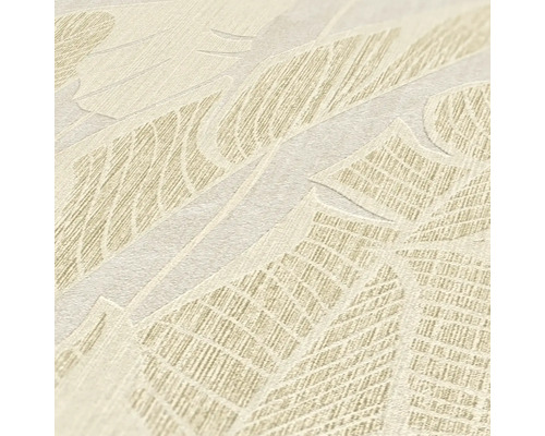 Nahaufnahme einer strukturierten Tapete mit Blätterdesign für den Innenbereich.