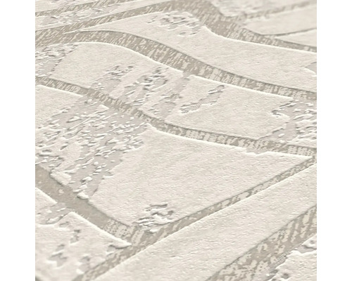 Nahaufnahme einer beigen Vinyltapete mit Steinmuster