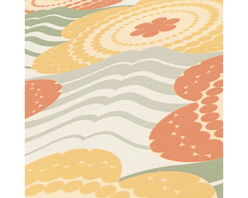 Nahaufnahme einer Tapete mit floralem Muster und Wellenlinien