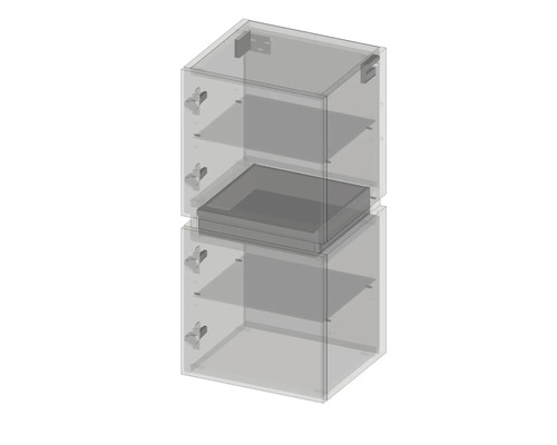 Abbildung eines transparenten Unterschranks mit Regalen