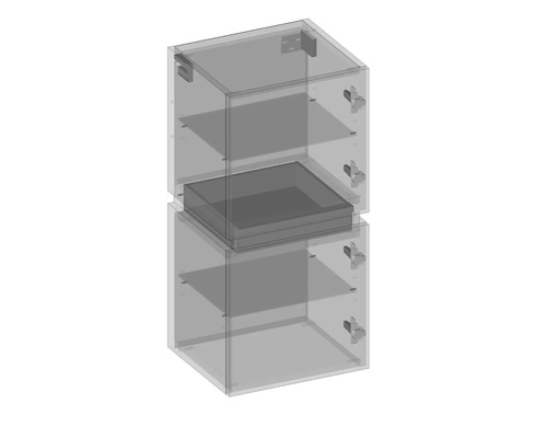 Zwei übereinander gestapelte transparente Boxen