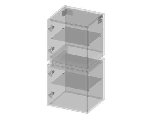 Zwei gestapelte Badschränke mit Regalböden