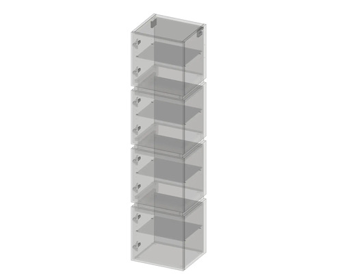 Schrankturm mit transparenten Türen und Regalen