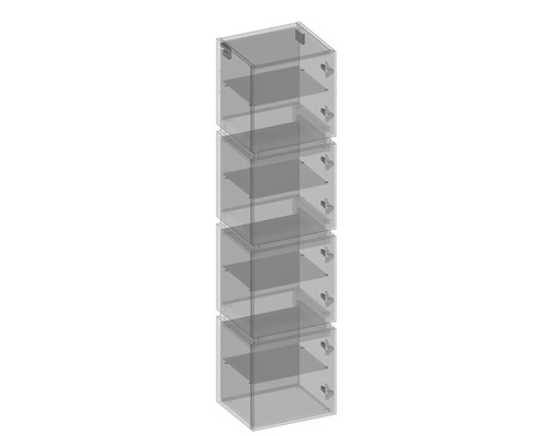 Vier übereinander gestapelte Regalelemente mit Tür