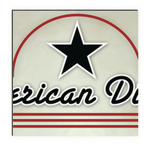 Amerikanisches Design mit Stern, Schriftzug und Linien