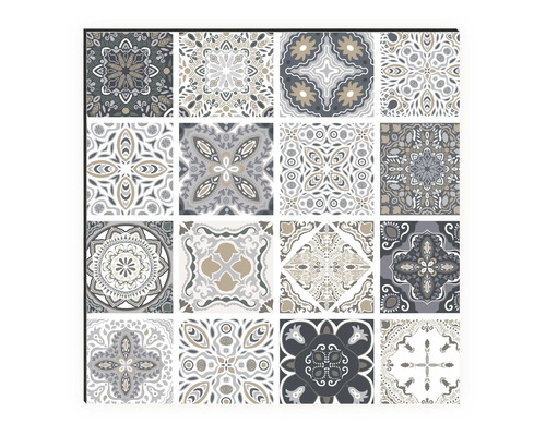 Fliesenmuster mit verschiedenen geometrischen und floralen Designs