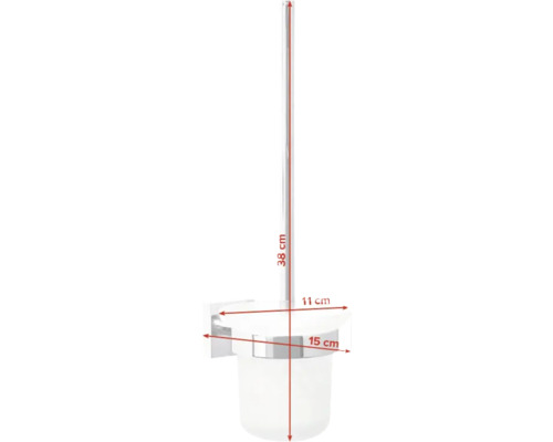 WC-Bürstengarnitur mit Wandhalterung, Maße sind dargestellt