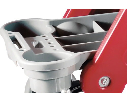 Detailansicht einer Leiterablage mit Fächern und Halterungen