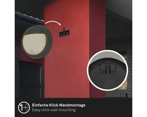 Runde Wandleuchte mit Bewegungsmelder und einfacher Klick Wandmontage