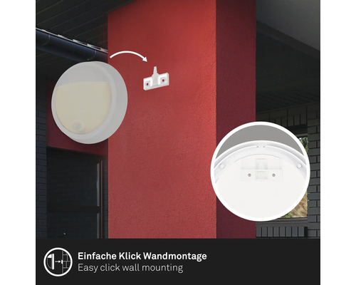 Darstellung der einfachen Klick Wandmontage einer Außenleuchte.