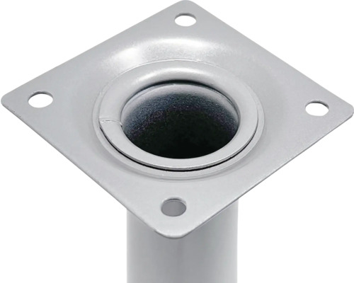 Tischbeinbefestigung aus Metall mit Montageplatte und Rohrstutzen