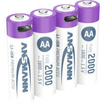Vier Ansmann AA Lithium-Ionen Akkus mit 1,5 V