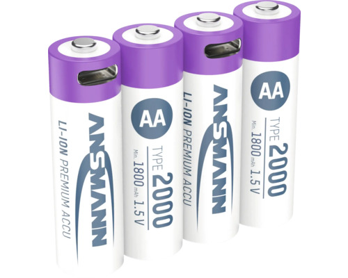 Vier Ansmann AA Lithium-Ionen Akkus mit 1,5 V