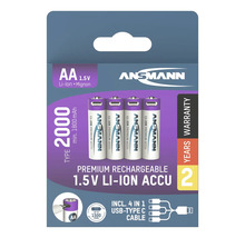 Ansmann AA Akkus, 1,5 Volt, Lithium-Ionen, Mignon, 4er-Pack