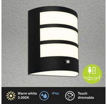 Schwarze LED-Außenwandleuchte mit warmweißem Licht und Dimmfunktion