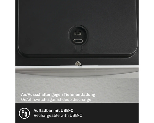 USB-C-Ladeanschluss und Ein- beziehungsweise Ausschalter