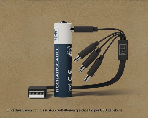 MediaRange Wiederaufladbare USB-C AA Batterien – 1,5 V, 1.400 MAh, 4er Pack – Mit Ladekabel, Schnelles Aufladen In Ca. 2 Stunden