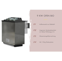 Blockbohlensauna Karibu Mia inkl. 9 kW Bio Ofen u.ext.Steuerung ohne Dachkranz mit graphitfarbiger Ganzglastüre-thumb-8