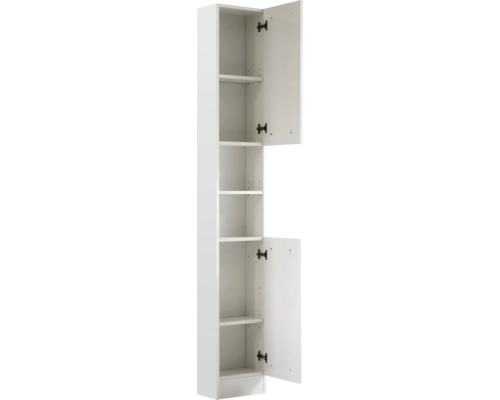 Hoher Badezimmerschrank mit offenen Türen und Einlegeböden