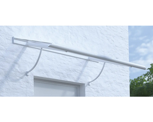 ARON Vordach Pultform Paris VSG 150x75 cm weiß inkl. Konsole R und Regenrinne rechts geschlossen-0