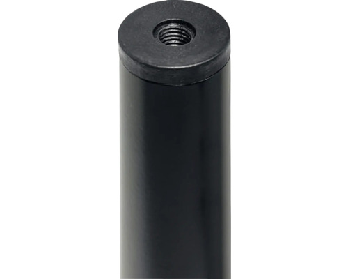 Detailansicht eines schwarzen Tischbeins mit Gewinde