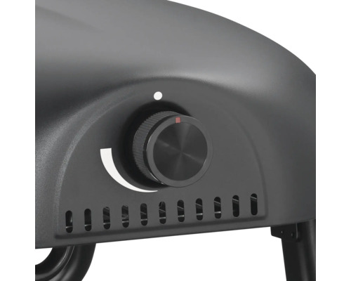 Detailaufnahme eines Grills mit Drehknopf zur Temperaturregelung.
