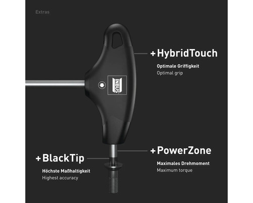 Inbusschlüssel mit T-Griff, HybridTouch, BlackTip und PowerZone für optimalen Griff und maximales Drehmoment