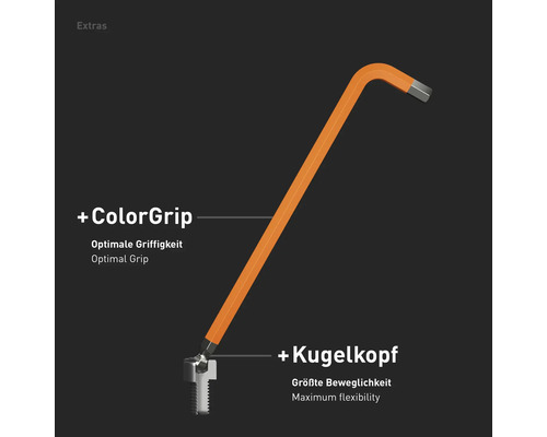 Sechskantstiftschlüssel mit Farbbeschichtung und Kugelkopf für maximale Flexibilität