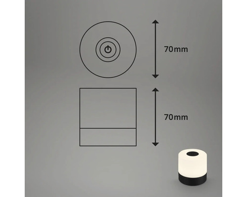Technische Zeichnung einer 70 mm LED Tischleuchte