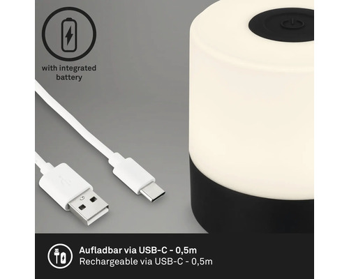 Tischleuchte mit integriertem Akku und USB-C-Ladekabel