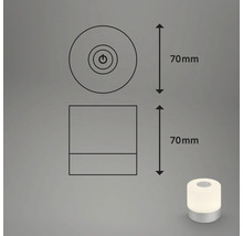 Technische Zeichnung einer Tischleuchte mit Angabe der Maße 70 mm