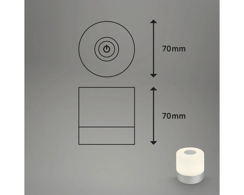 Technische Zeichnung einer Tischleuchte mit Angabe der Maße 70 mm