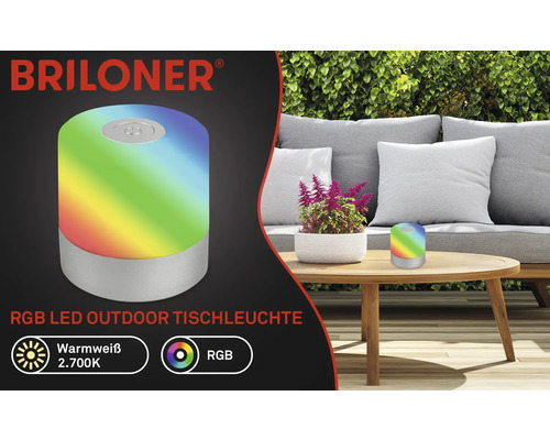 Briloner Logo, RGB LED Outdoor Tischleuchte mit warmweissem Licht 2700 Kelvin