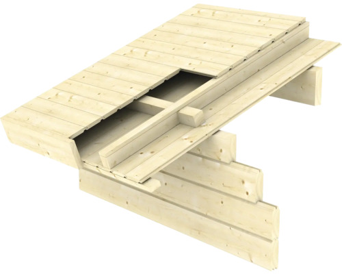 Holzkonstruktion mit Brettern und Balken