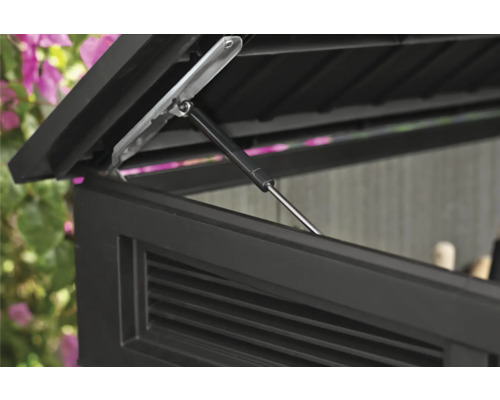 Detailansicht des geöffneten Deckels einer Aufbewahrungsbox mit Dämpfer