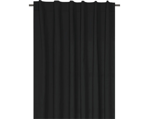Schwarzer Vorhang mit Schlaufenaufhängung an einer Gardinenstange