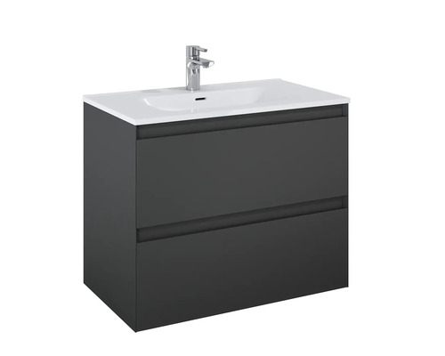 Waschtischunterschrank mit zwei Schubladen und Waschbecken sowie Armatur