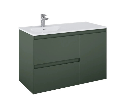 Waschtischunterschrank mit zwei Schubladen, einer Tür und einem Waschbecken