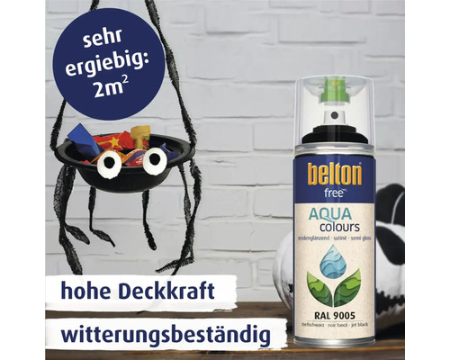Belton Free Aqua Farbspraydose mit einer Füllmenge von zwei Quadratmetern, hoher Deckkraft und Witterungsbeständigkeit