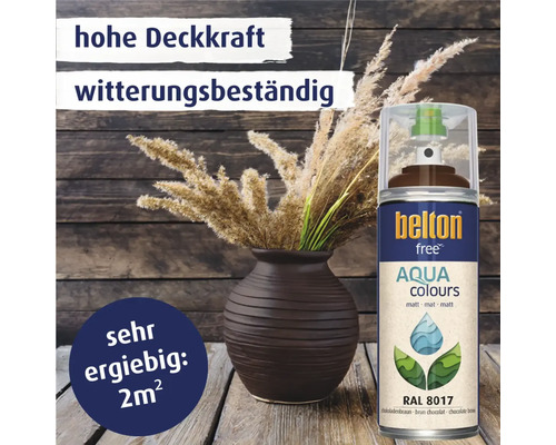 Belton Logo Farbspraydose in Schokoladenbraun mit Vase und Dekoration